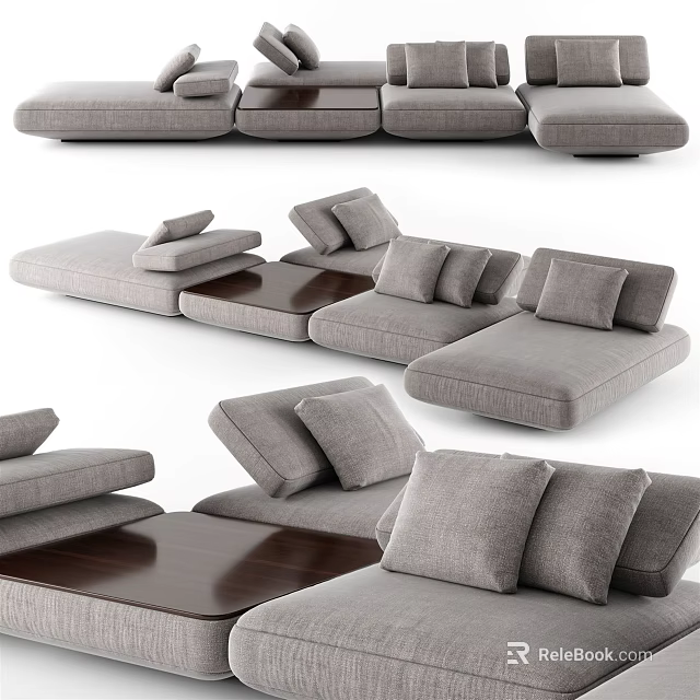 Comfortable Gray Sectional Sofa With Multiple Plush Cushions And Modern Design 3d model