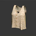 Women's Beige Sleeveless Vest With Orange Floral Print And Button Design