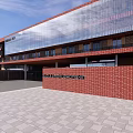 Modern School Building With Red Brick Walls Glass Curtain Walls And Spacious Entrance Plaza