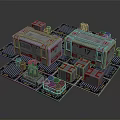 Futuristic Industrial Building Complex With Red Gray Structures And Cylindrical Units Platforms
