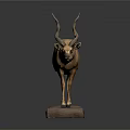 Antelope Taxidermy Mount Standing With Long Horns On Stone Base Gray Background