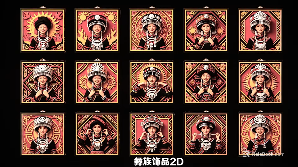 Traditional Yi Ethnic Cultural Pendant Featuring Headdress Elements And 2D Art Design 3d model 