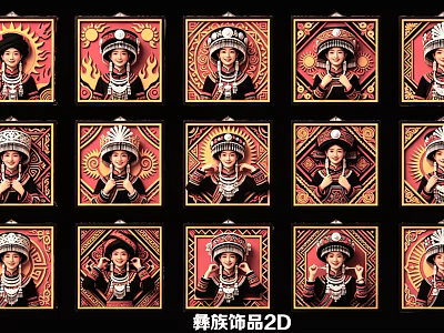 Traditional Yi Ethnic Cultural Pendant Featuring Headdress Elements And 2D Art Design 3d model