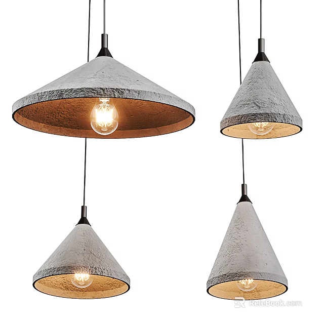 Modern Concrete Cone Shaped Pendant Lights With Exposed Bulbs Set of Four 3d model 