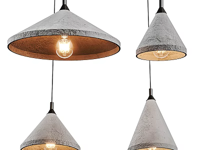 Modern Concrete Cone Shaped Pendant Lights With Exposed Bulbs Set of Four 3d model