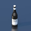 Dark Wine Bottle With White Cap Label And Wine Glass On Deep Blue Surface