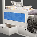 Cozy Kids Bed With Wooden Frame House Shaped Roof Soft Pillows And Storage Drawer