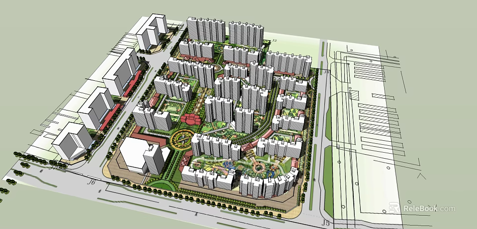 Residential Community Planning Layout With High Rise Buildings Green Areas And Central Plaza 3d model 
