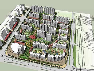 Residential Community Planning Layout With High Rise Buildings Green Areas And Central Plaza 3d model