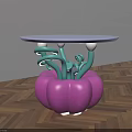 Coffee Table With Pink Pumpkin Shaped Base Green Curved Supports And White Round Top