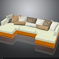 Stylish L Shaped Sofa In White And Orange With Multiple Decorative Cushions