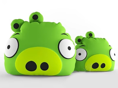 Green Pig Shaped Cartoon Decorative Pillows with Big Eyes and Black Nose Design 3d model