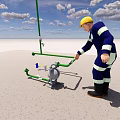 Worker Wearing Yellow Hard Hat Inspecting Green Pipes And Industrial Equipment