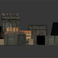 Different Wooden and Metal Storage Boxes with Open Lids and Stacked Arrangement
