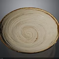 Hand Carved Ceramic Plate With Spiral Pattern Brown Rim And Creamy White Surface Artisanal Craftsmanship