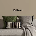 Stylish Decorative Pillows in Green Black White Patterns on Light Gray Sofa 3d model
