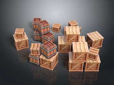 Practical Stacked Wooden Crates for Household Storage and Organizing Items 3d model