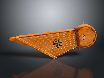 Household Wooden Lyre String Instrument With Decorative Pattern And Smooth Finish 3d model