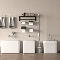 Bathroom Cleaning Tools Setup With Basins Towel Racks Storage Shelves And Vacuum Cleaner