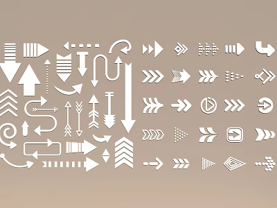 Decorative Stickers With White Arrow Directional Symbols And Line Patterns On Brown Background 3d model