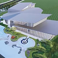 Modern Sales Office Building Featuring Landscape Design Water Pool And Greenery