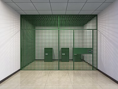 Green Metal Grid Enclosure With Equipment In Indoor Space White Walls Light Floor 3d model