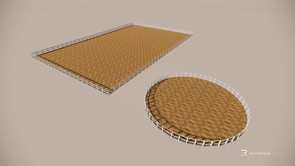 Durable Brown Textured Mats With White Frames Rectangular And Circular Shapes 3d model
