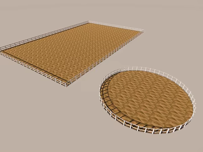 Durable Brown Textured Mats With White Frames Rectangular And Circular Shapes 3d model
