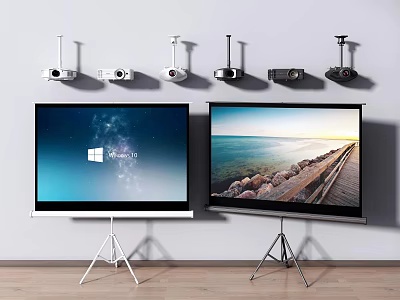 Ceiling Mounted Projection Monitoring System With Clear Screens And High Definition Displays 3d model