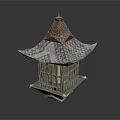 Pagoda Shaped Candle Lamp With Intricate Lattice Design And Glass Panels