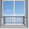 Spacious Modern Bay Window With Metal Railing And Blue Sky View 3d model