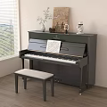 Black Piano With Music Sheet Musical Painting And Cushioned Bench By Window Blinds Green Plants
