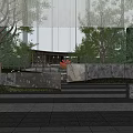 Modern Garden Landscape With Illuminated Geometric Patterns Trees Grass And Paved Pathways
