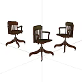 Three Wooden Leisure Chairs With Armrests And Swivel Bases Vintage Design