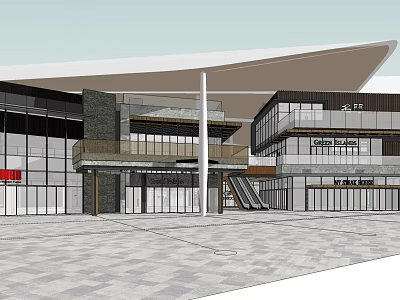 Modern Commercial Complex With Glass Facade Multistorey Structure And Outdoor Plaza 3d model