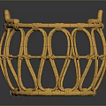 Yellow Handwoven Wicker Basket With Open Weave Design For Home Storage