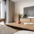 Modern Living Dining Room Interior With Wooden Coffee Table TV Cabinet Natural Light And Plants