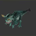 Detailed 3D Fantasy Creature With Horns Spikes Sharp Teeth And Blue Green Skin
