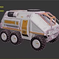 Sci Fi Off Road Vehicle With White Orange Design Reinforced Cabin And Six Large Wheels
