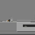 Modern Dining Table In Open Kitchen With White Counter Cabinets Sink And Glassware