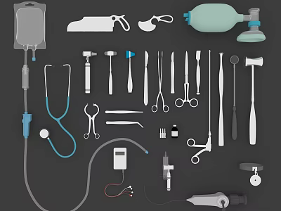 Essential Medical Instruments Featuring IV Bag Stethoscope Scalpel Forceps And Tools 3d model