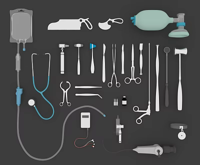 Essential Medical Instruments Featuring IV Bag Stethoscope Scalpel Forceps And Tools 3d model