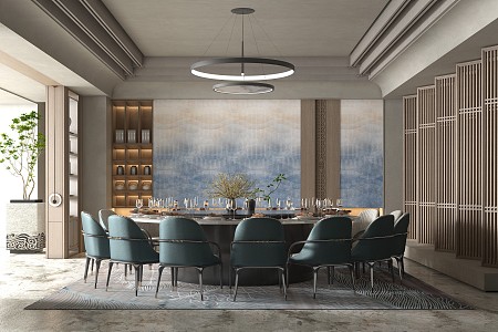 Quiet Room Box Restaurant Dining Table and Chair Dining Chair Single Chair Carpet Round Dining Tableware Background Wall 3d model