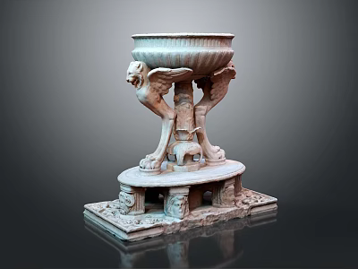 Intricate Carved Stone Sculpture With Eagle Head Wings And Decorative Pedestal Bowl 3d model