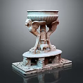 Intricate Carved Stone Sculpture With Eagle Head Wings And Decorative Pedestal Bowl