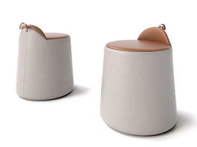 Modern Light Gray Upholstered Stools With Brown Cushion And Rounded Shape 3d model