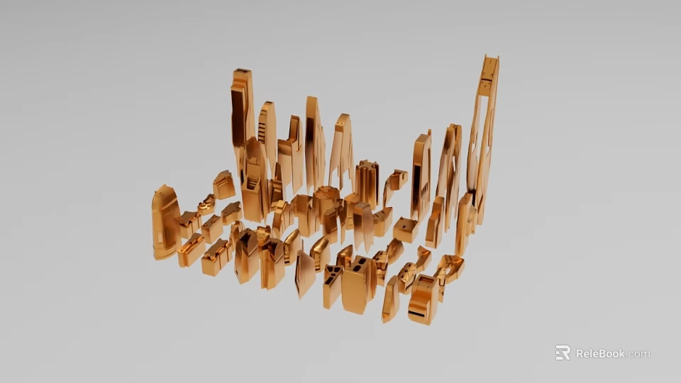 Golden Industrial Equipment Models Featuring Diverse Mechanical Structure and Metal Parts 3d model 