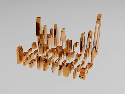 Golden Industrial Equipment Models Featuring Diverse Mechanical Structure and Metal Parts 3d model