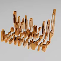 Golden Industrial Equipment Models Featuring Diverse Mechanical Structure and Metal Parts