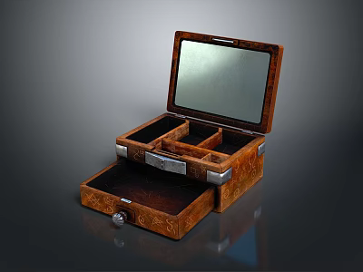 Open Wooden Jewelry Box With Mirror Multiple Compartments And Drawer Design 3d model